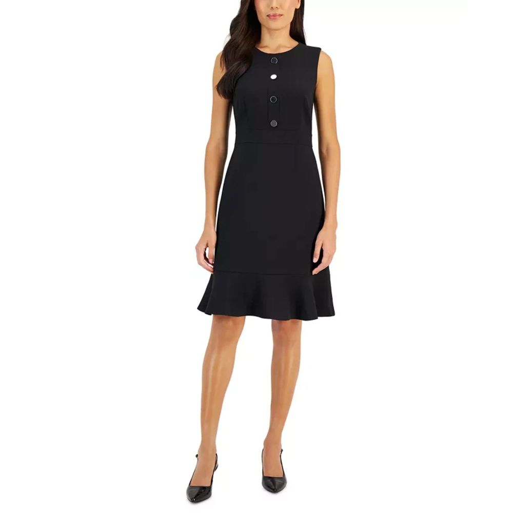 Kasper Button-Front Sleeveless Ruffle-Hem Dress Navy Blue Size 12